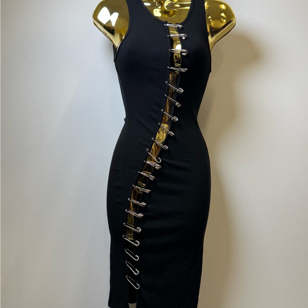 AKIRA Safety Pin Dress Black Bodycon Cutout Small - Picture 8 of 9